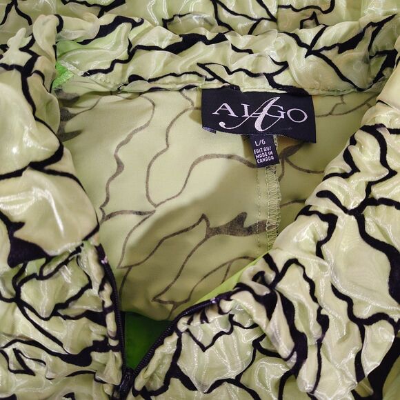 ALGO Textured Y2K L Floral Jacket Women’s Green Zip Up Raised Rose Pattern Retro - Picture 4 of 10